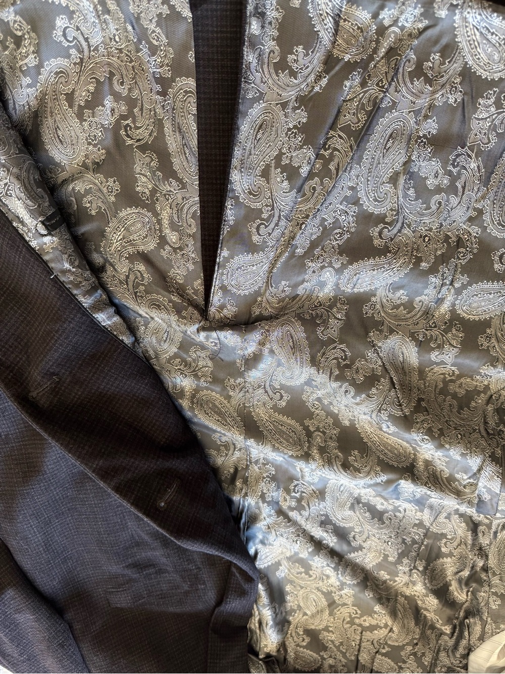 Tazio Italy Men's Brown Micro Check Sport Coat Blazer 46L Paisley Lined - Picture 12 of 15